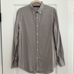 Perry Ellis Brown & White Check Long Sleeve Button Down Shirt - Business Casual